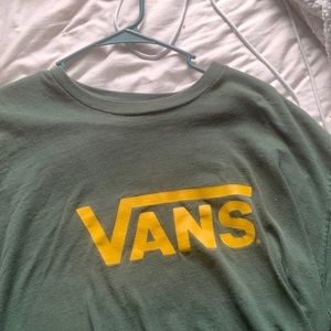 VANS olive green dark green yellow logo t - shirt skater vibes basic tee